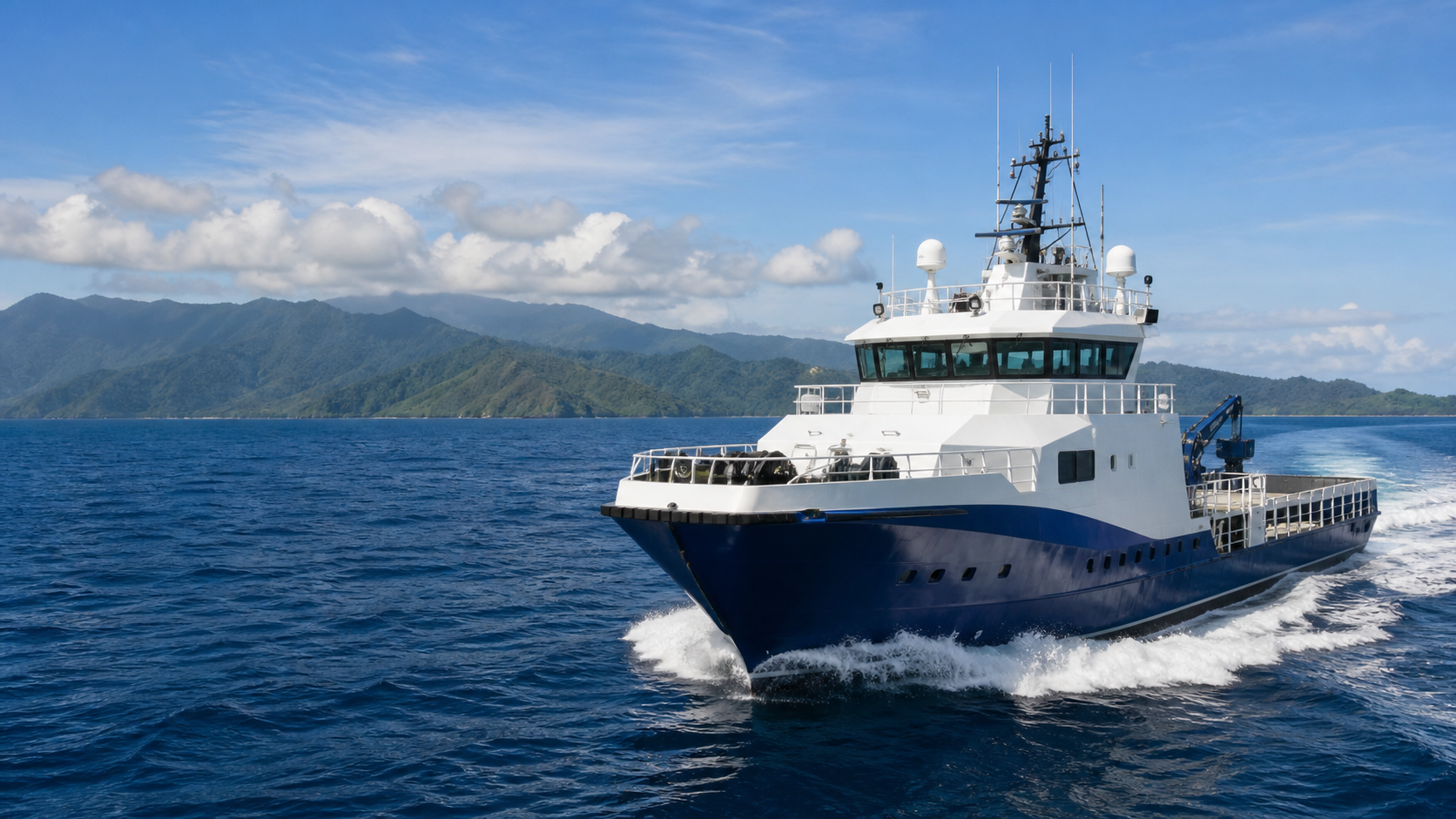 Modern offshore support vessel operating in tropical waters